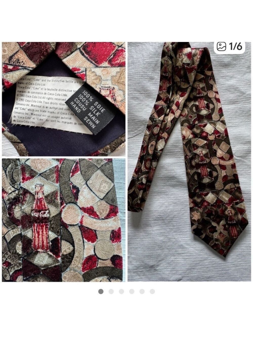 4/25 Coca Cola Red and Black Patterned Tie Silk
